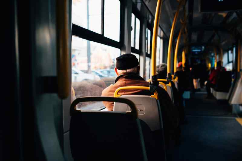 Interior City Bus With Yellow Holding Rails
