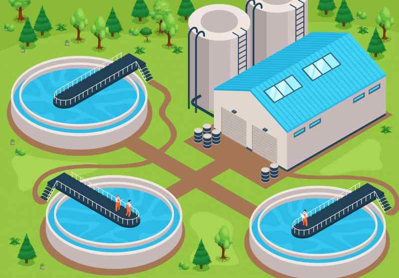 Isometric Water Purification Technology Composition With Outdoor Scenery Forest With Aeration Units Human Workers Vector Illustration 1284 81077